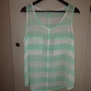 NWOT BB DAKOTA Sleeveless Sheer Striped Tunic S Mint/White Slit Back
